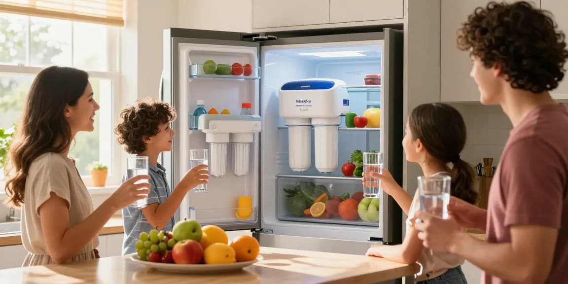 Family installing Waterdrop EDR3RXD1 Replacement for Everydrop® Filter 3 in a cheerful kitchen.