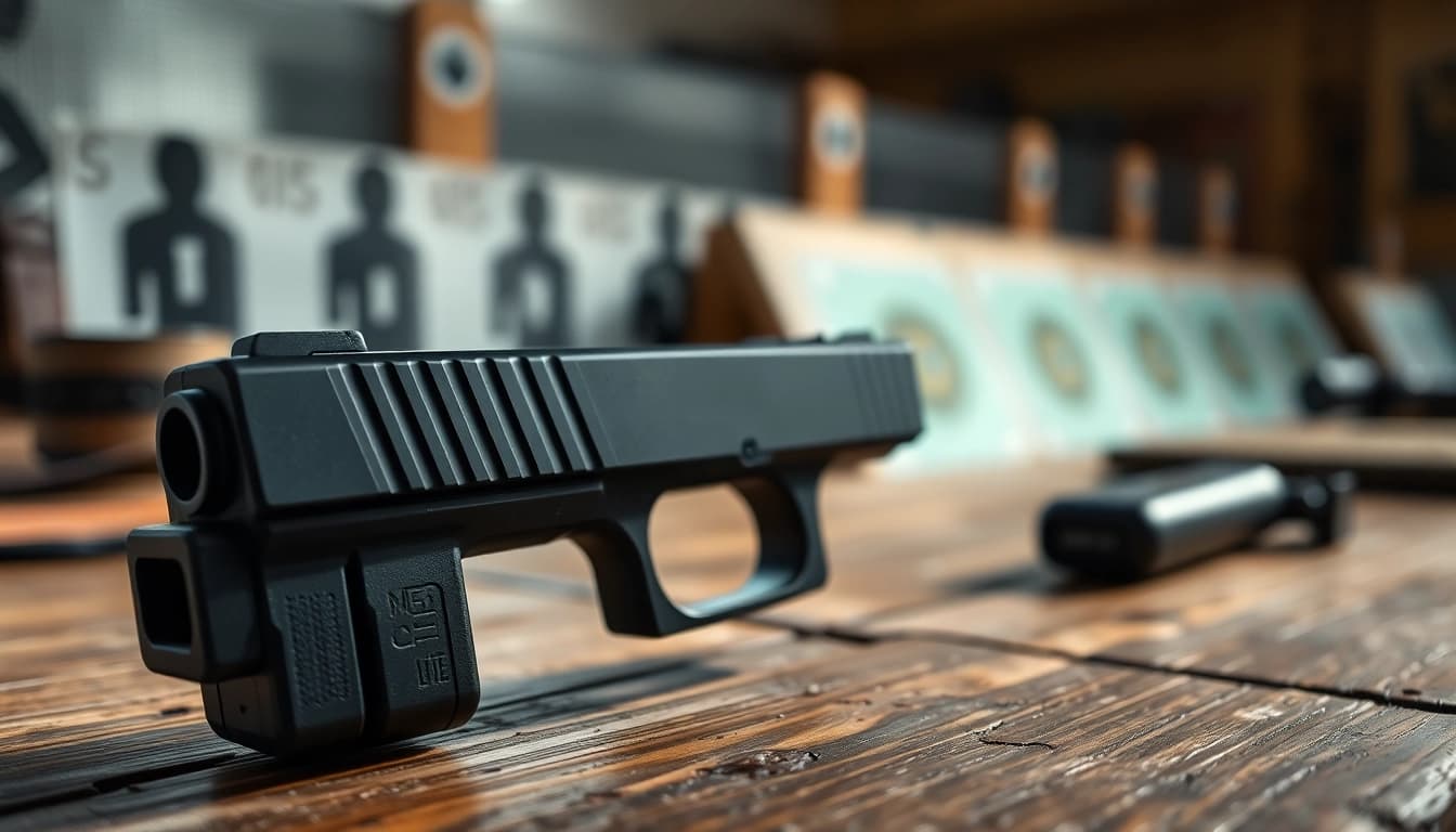 Glock 17 slides showcased in detail on a rugged table with precision craftsmanship.