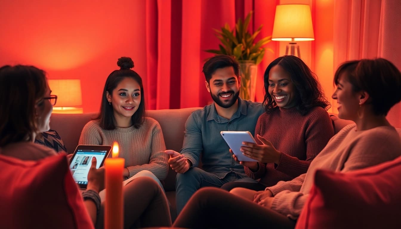 Engaging chat scene showcasing nsfw chat ai technology in a cozy atmosphere