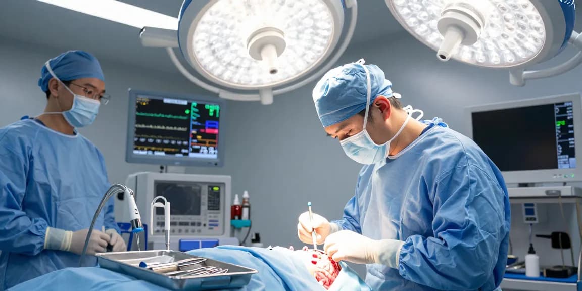 Brain surgery procedure emphasizing precision and care, showcasing skilled neurosurgeons in action.