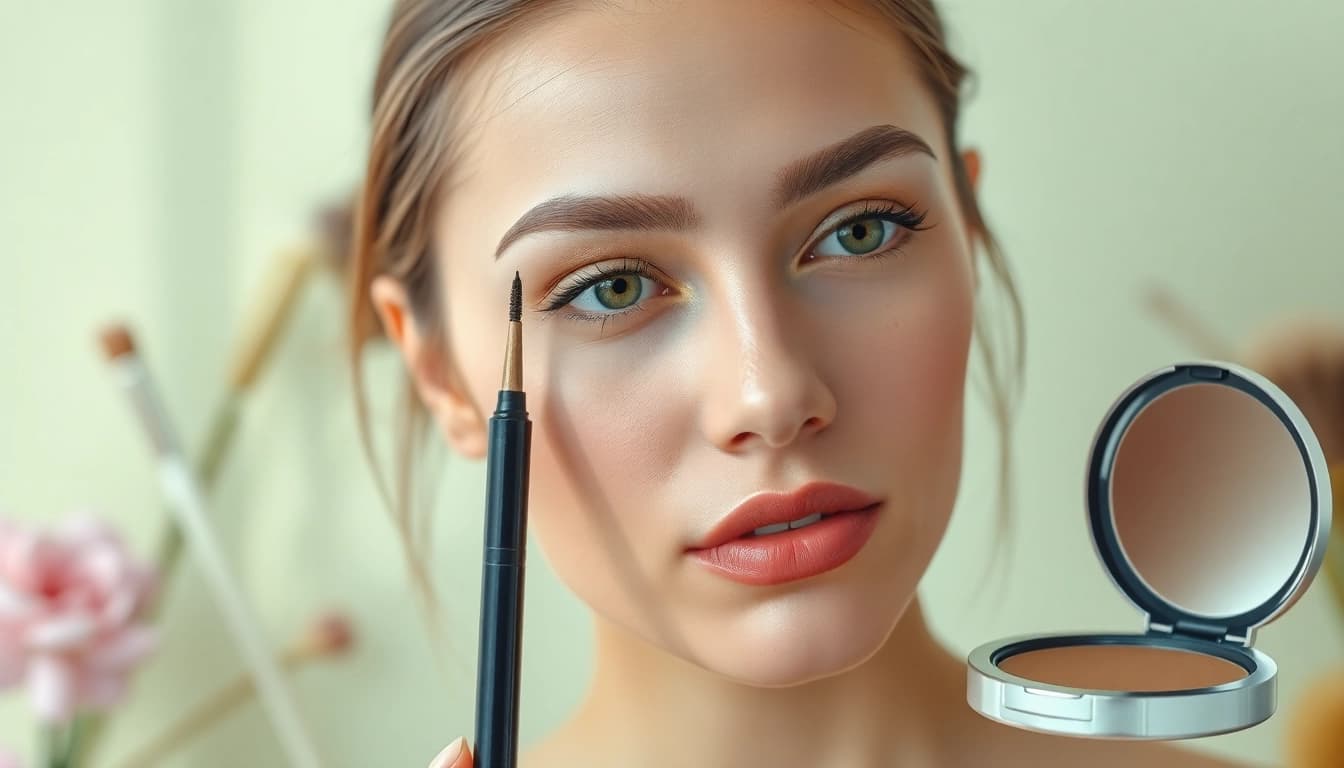 Apply the brow pen for expertly defined eyebrows in a vibrant beauty studio.