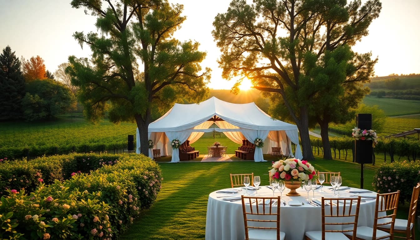 Captivating wedding venue California with lush vineyards and elegant table settings.