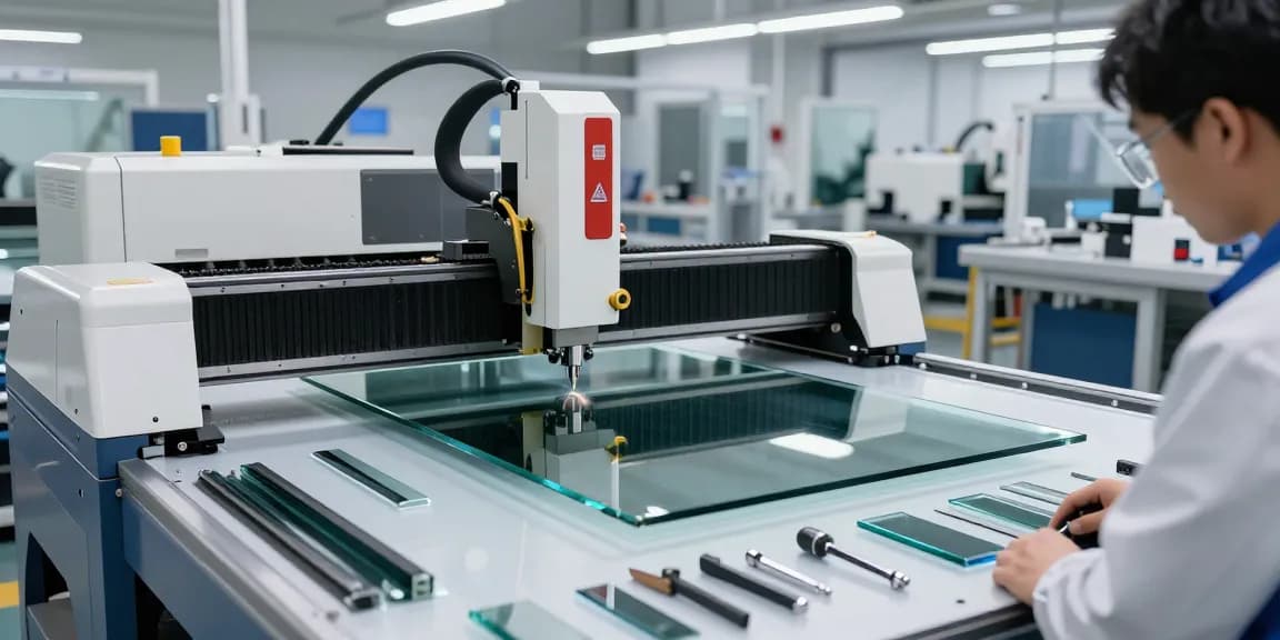 CNC glass cutting machine in operation, showcasing precision and efficiency in cutting machine glass.
