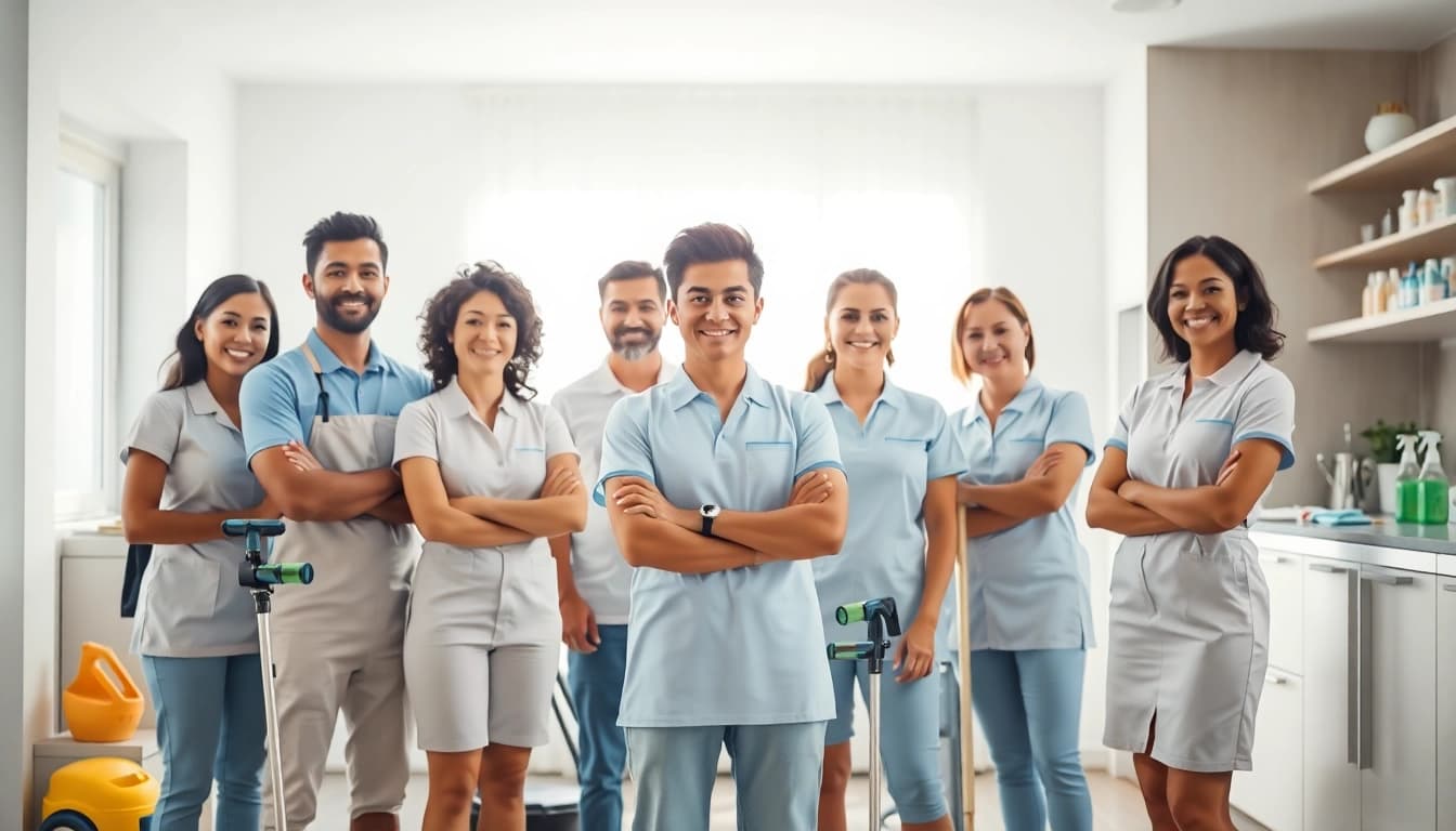 Cleaning Service team enhancing a pristine home, showcasing professionalism and teamwork.