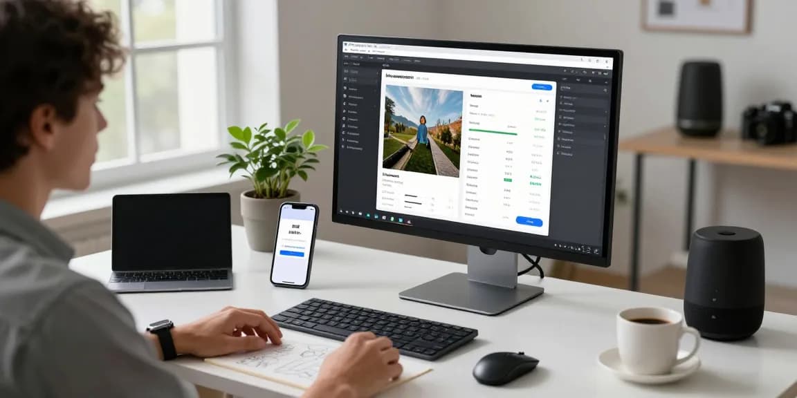 Explore the free AI detector in a professional workspace, showing analysis results and tech gadgets.
