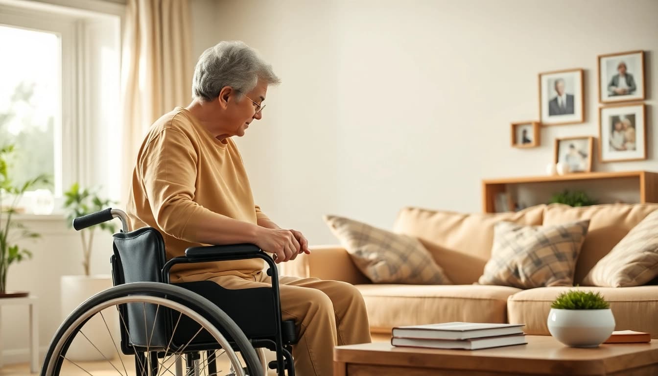 Providing at home health care services near me with compassionate assistance in a warm living room.
