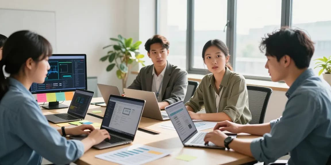 Team collaborating on small business IT support services in a modern office setting.