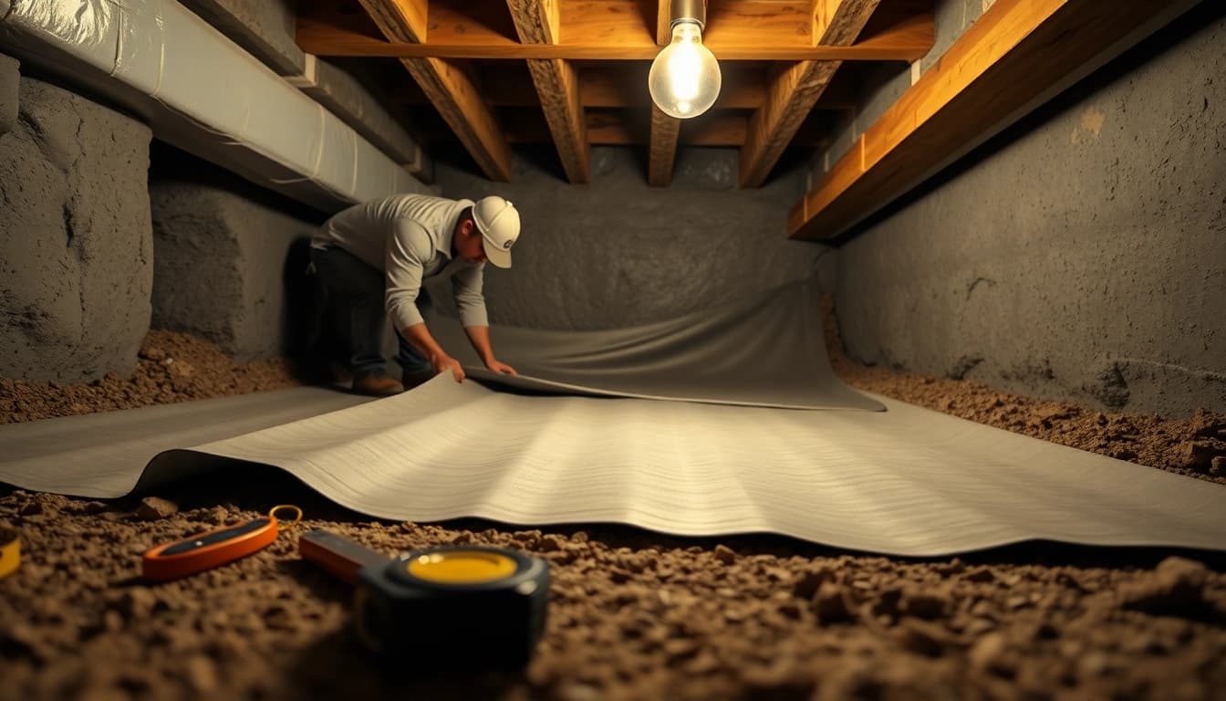 Vapor Barrier Installation showcasing professional installation in a crawl space.