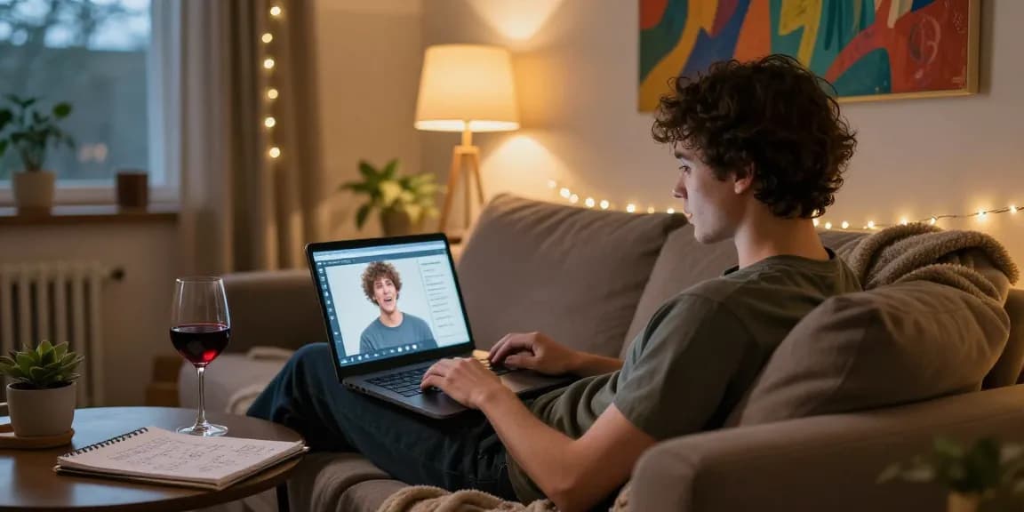 Engaging in lively NSFW chat while lounging at home in a cozy setting.