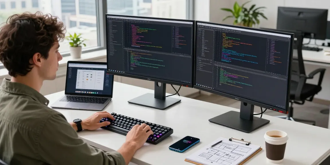 Screenshot tool download demonstration in a modern workspace with coding highlights and tech details.