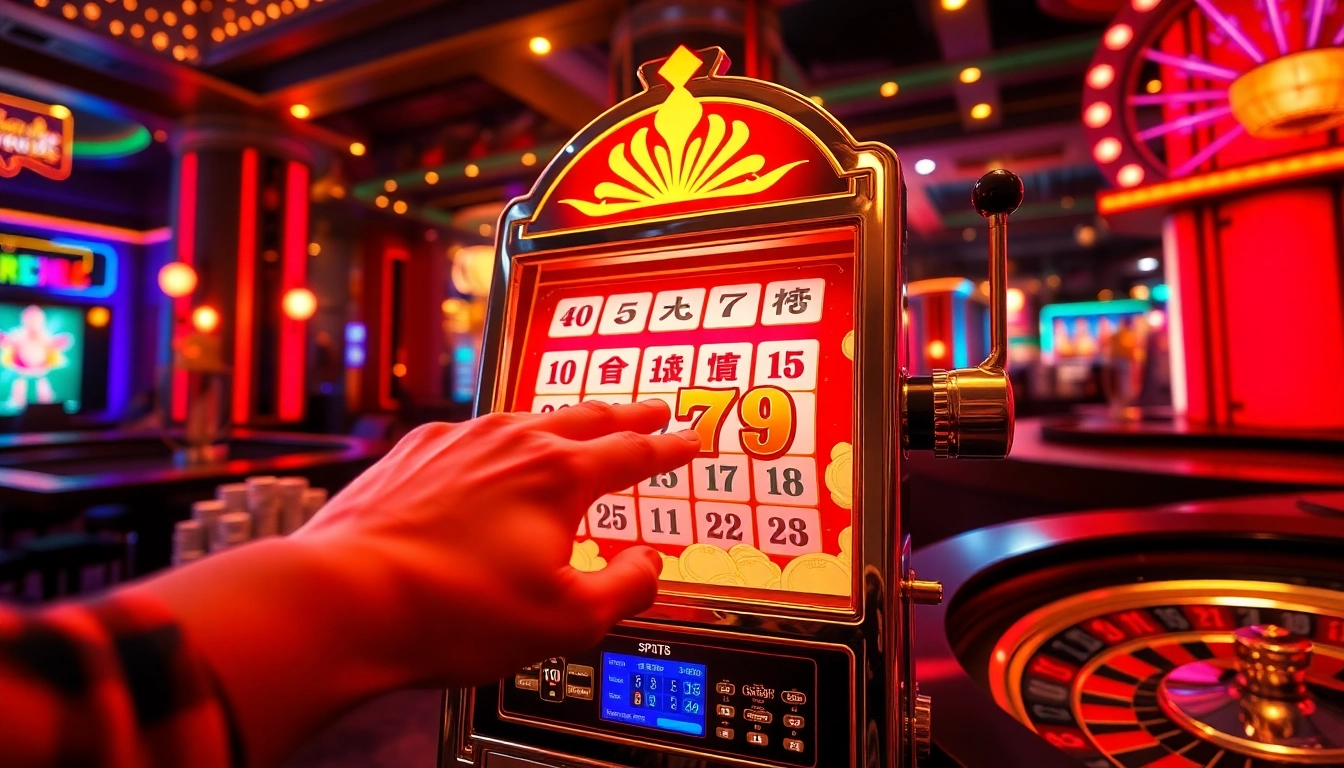 Exciting slot demo mahjong session in a vibrant casino atmosphere with colorful poker chips and a roulette wheel.