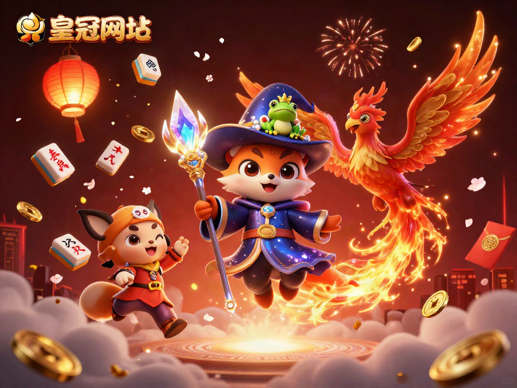 在皇冠网址中,欣赏法师狐狸与火焰凤凰的奇幻场景,伴随麻将牌和中国灯笼的璀璨。