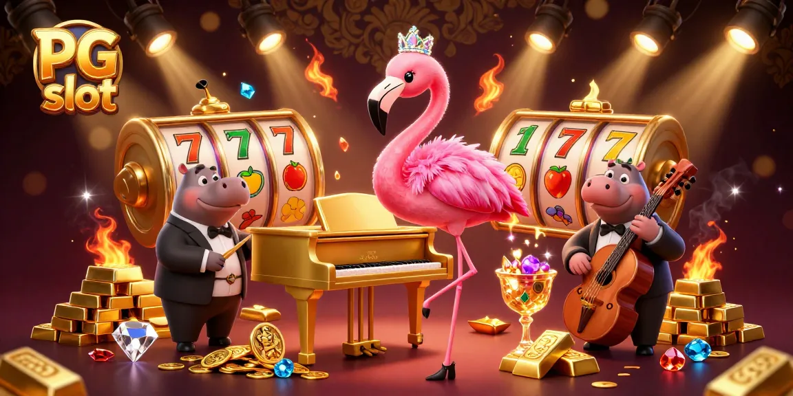 Spin the PG slot reels with vibrant characters and golden treasures in a lively casino atmosphere.