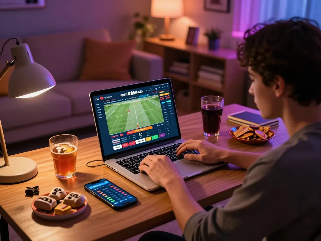 Engaged user actively betting on open88 nhà cái platform while enjoying a home sports viewing experience.
