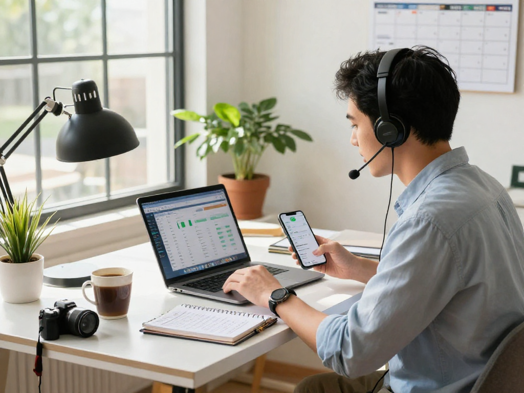 AI receptionist for small business enhancing productivity in a bright modern office setting.
