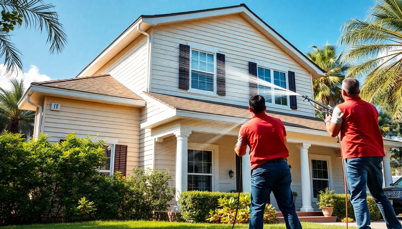 Soft wash process on a home in Kissimmee, Florida, showcasing effective exterior cleaning.