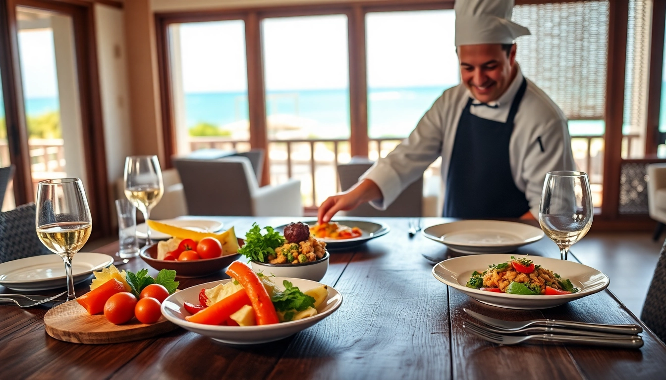 Enjoying gourmet dishes prepared by a Sint Maarten private chef in a luxurious villa setting.