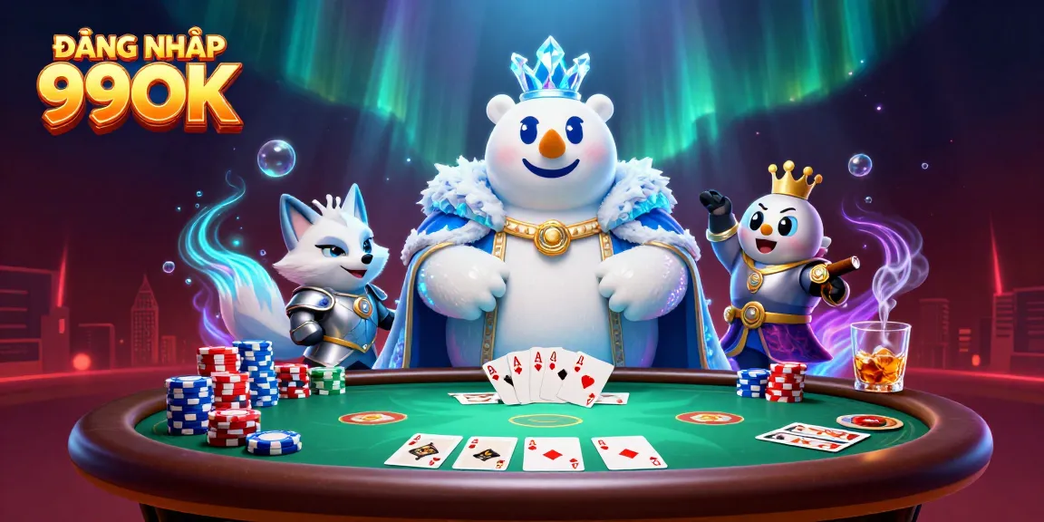 Experience the thrill of ĐĂNG NHẬP 99OK in a vibrant 3D casino scene with poker elements.