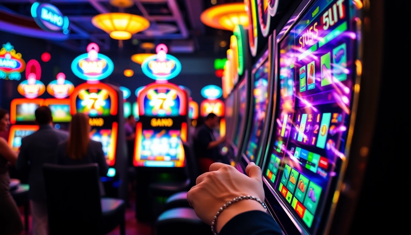 Mainkan aplikasi slot yang menarik di kasino modern dengan mesin slot berwarna-warni.