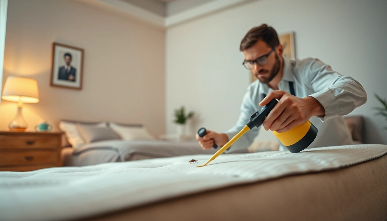 Technician delivering affordable bed bug treatment while inspecting a mattress.