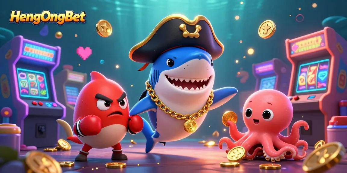 Engage with captivating slot games at HengOngBet through an exciting 3D cartoon illustration showcasing lively characters and vibrant casino elements.