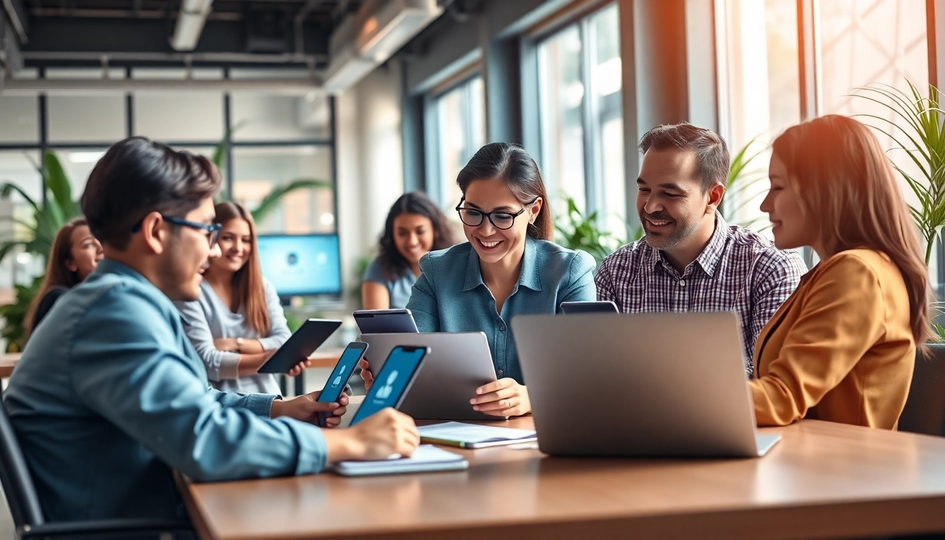 Engaging team collaboration using an enterprise assistant platform in a bright office environment.