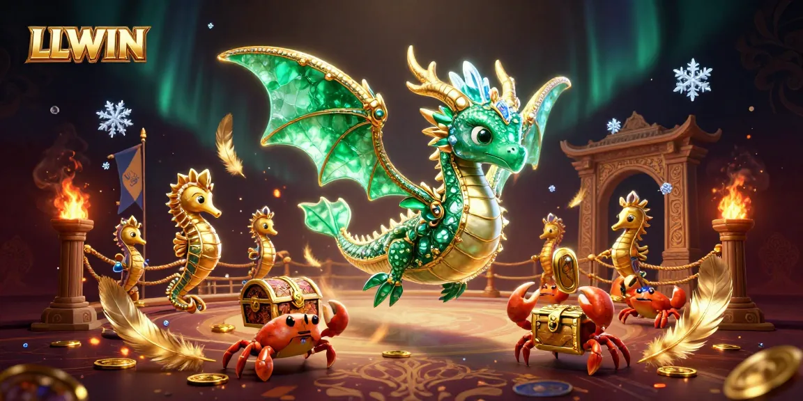 Engage in thrilling gaming at LLWIN, featuring a stunning sea dragon amidst treasure and golden coins.