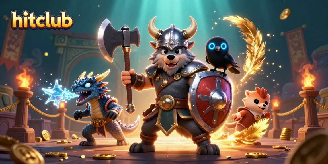 Experience casino excitement with hitclub, a Viking warrior and dragon in a vibrant betting scene.