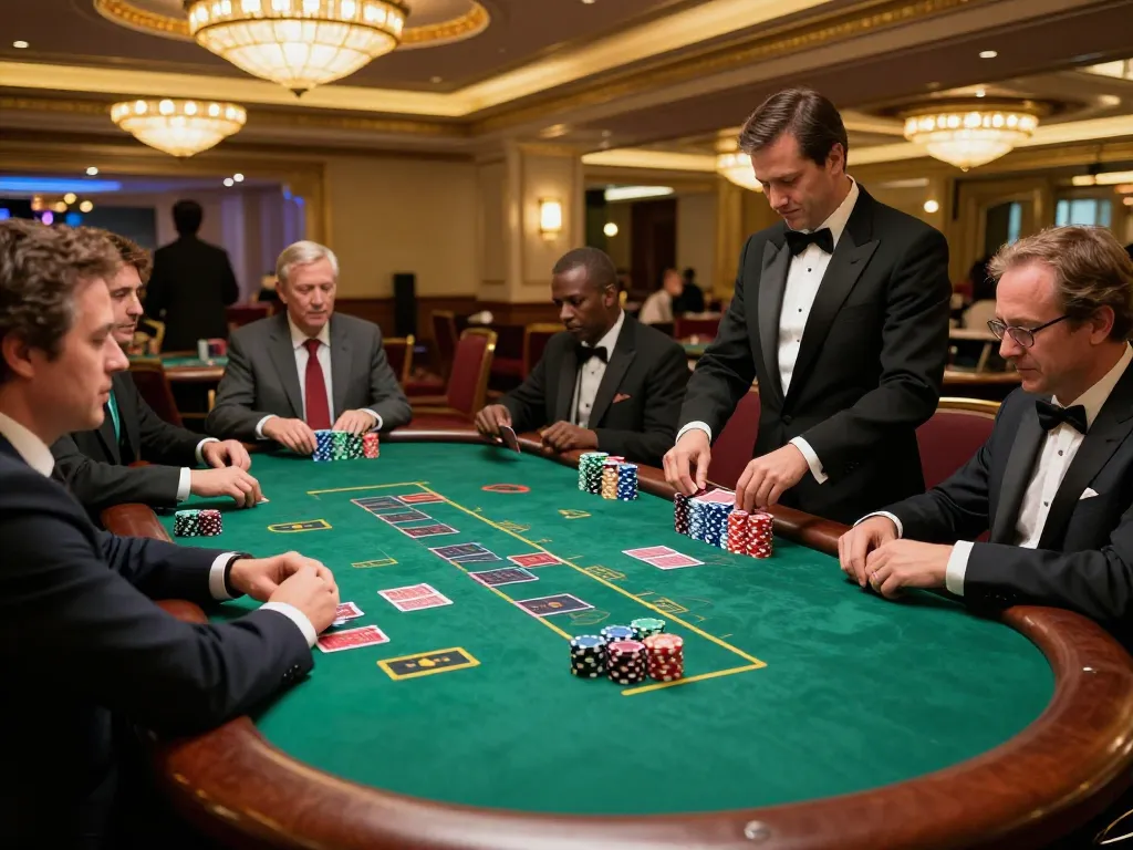Players strategizing at a blackjack table showcasing top quality widgets of casino gaming equipment.