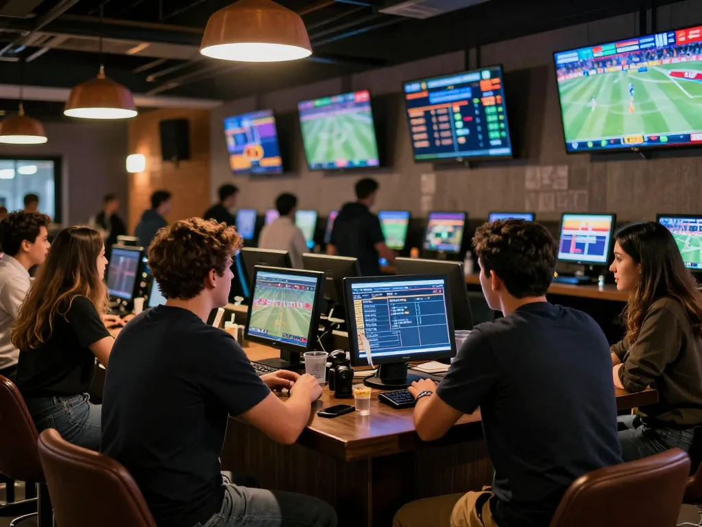 Experience the excitement of sports betting at g28 com with patrons engaging and the latest odds displayed.