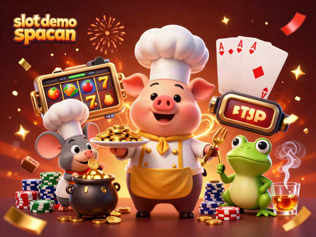 Spin the reels with slot demo spaceman, showcased with a vibrant celebration theme and casino elements.