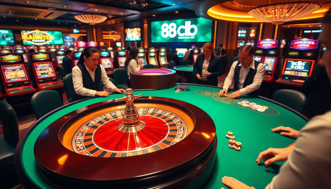 Engage with the thrilling atmosphere of 88clb's vibrant casino experience featuring a roulette table.