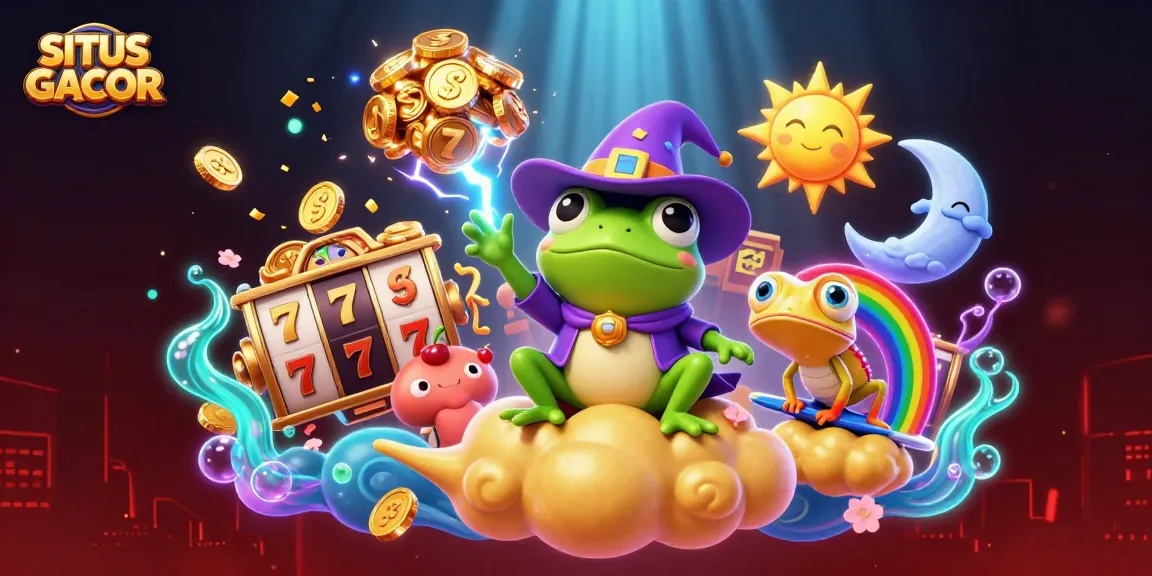 SITUS GACOR showcases a vibrant 3D casino scene with magical elements enhancing winning chances.