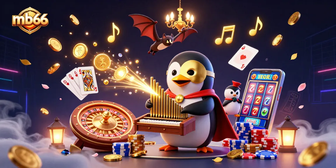 Engage with mb66's vibrant casino world featuring golden coins, jewel tones, and dynamic gaming action.