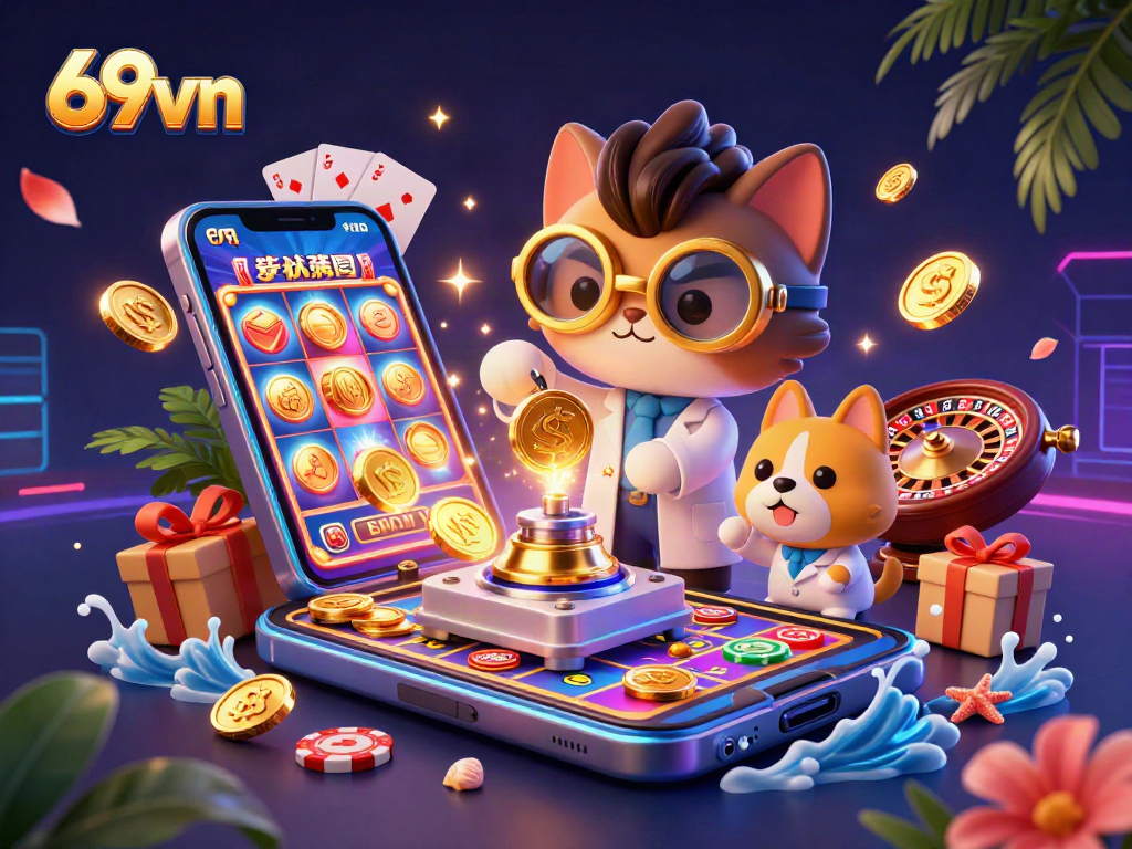Join the adventures of 69vn and experience thrilling gold rush moments in a vibrant casino scene.