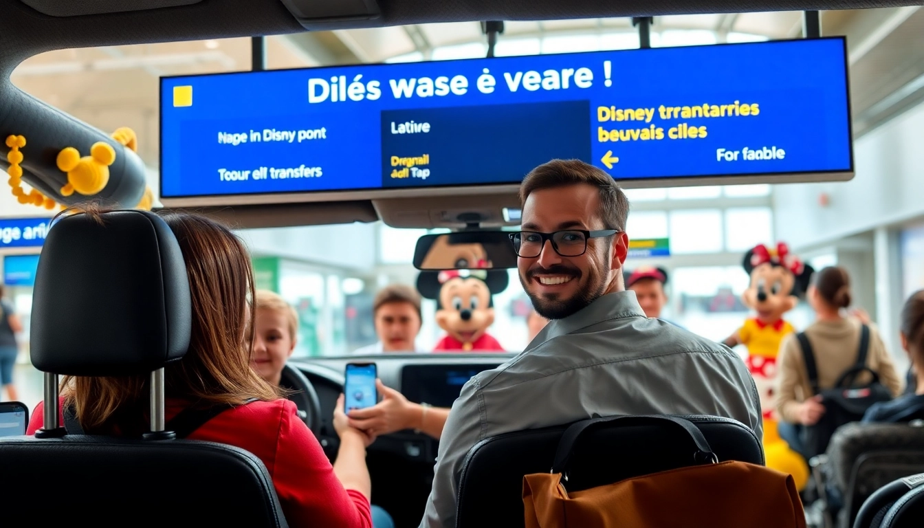 Transfer from Beauvais Airport to Disney featuring a smiling driver and vibrant atmosphere.