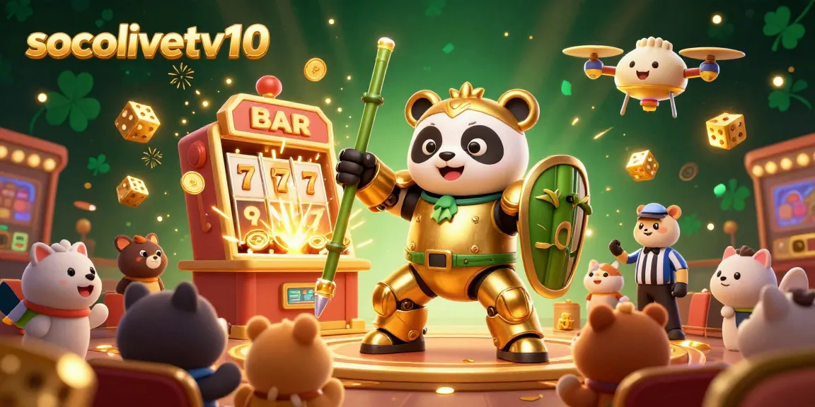 Socolivetv10 showcases an exciting gaming arena with lively characters in a vibrant casino atmosphere, perfect for entertainment!