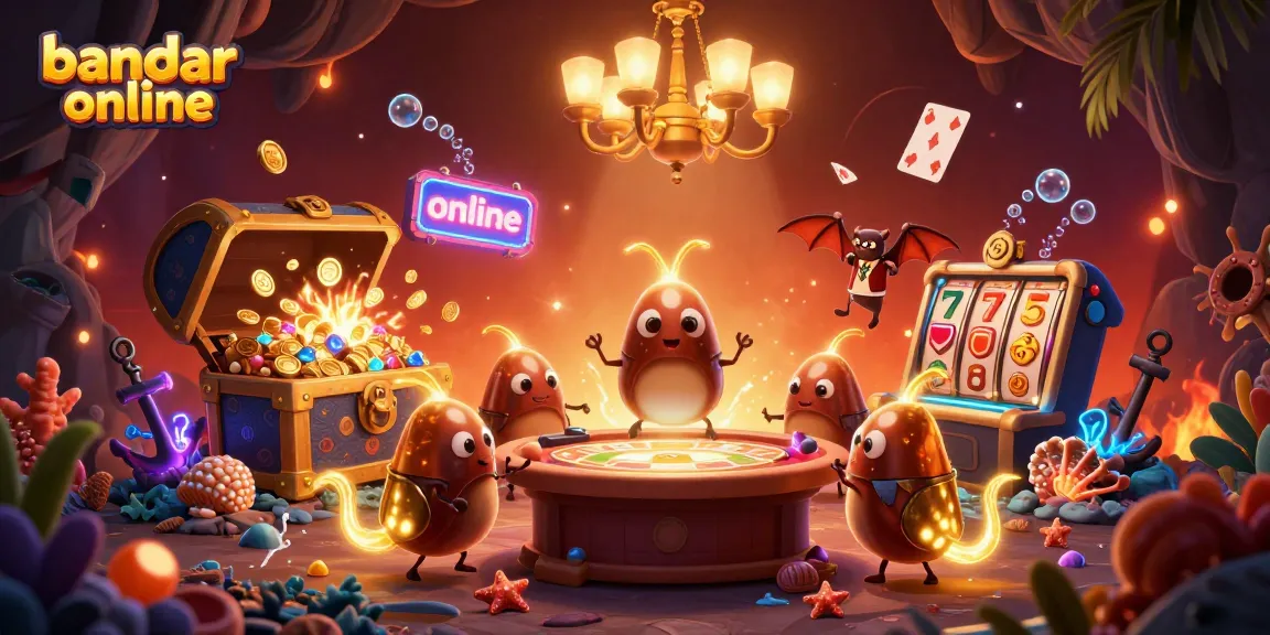 Engage in bandar slot online with vibrant cartoon glowworms lighting up a cave casino scene showcasing classic slot elements.
