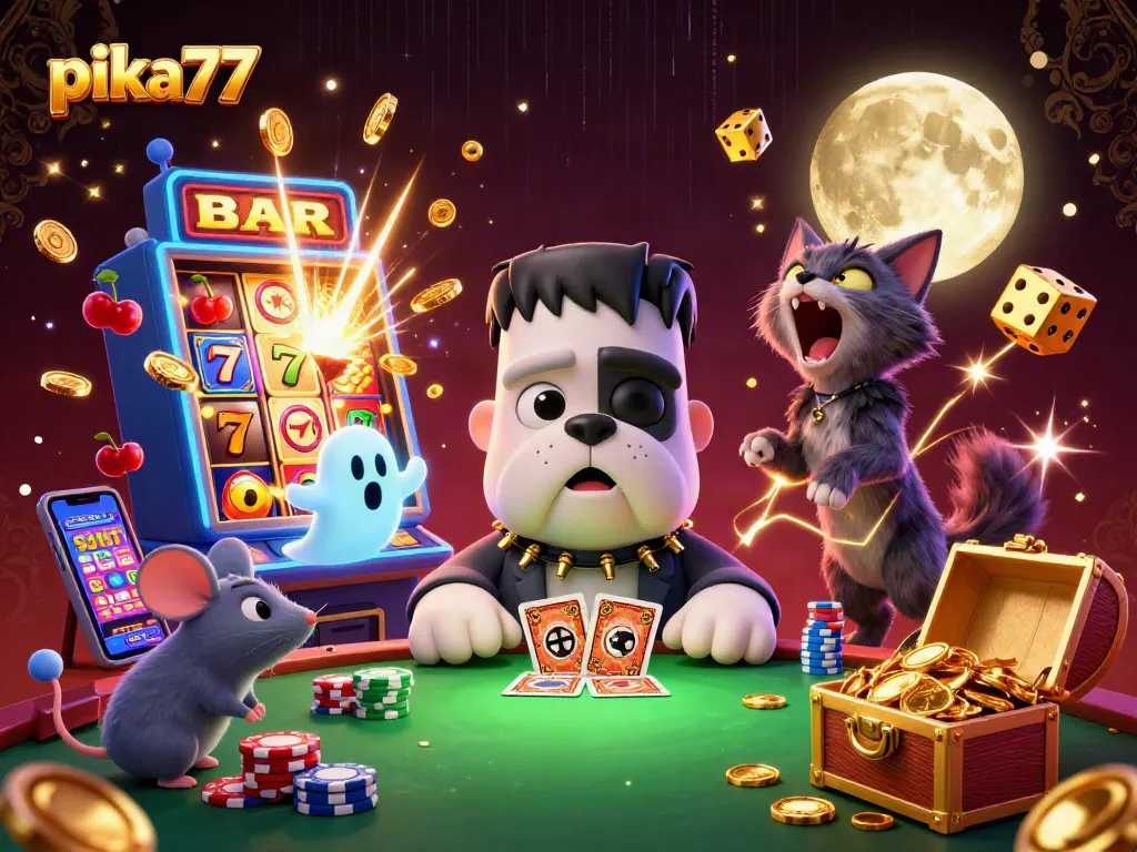 Join the excitement at pika77 with a Frankenstein bulldog dealer and casino elements, delivering thrilling jackpot wins!