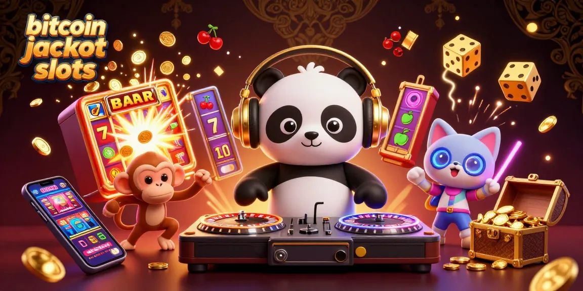 Engage with exciting bitcoin jackpot slots in a lively 3D casino scene with vibrant characters and thrilling elements.
