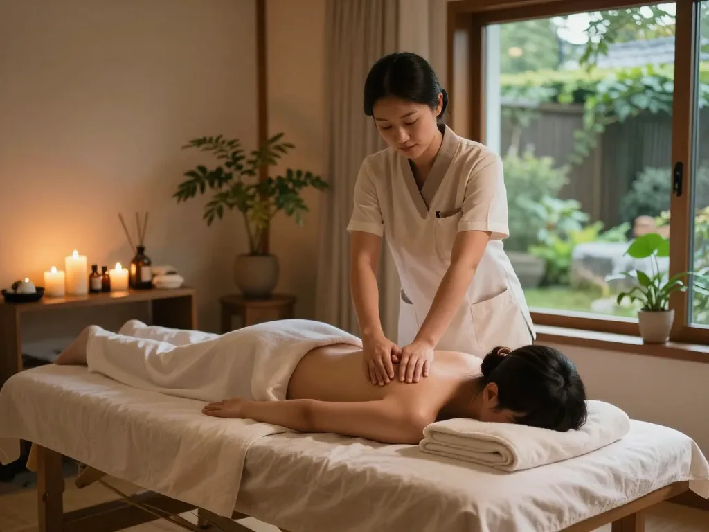 편안한 스파 환경에서 따뜻한 조명과 에센셜 오일로 강남스웨디시 마사지 치료 세션.