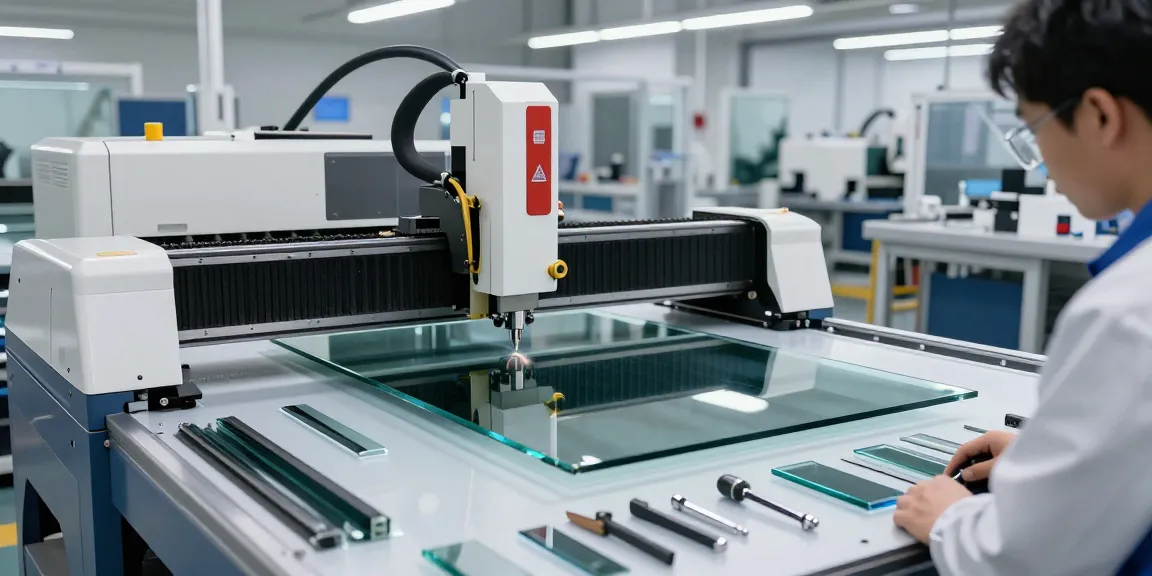 CNC glass cutting machine in operation, showcasing precision and efficiency in cutting machine glass.