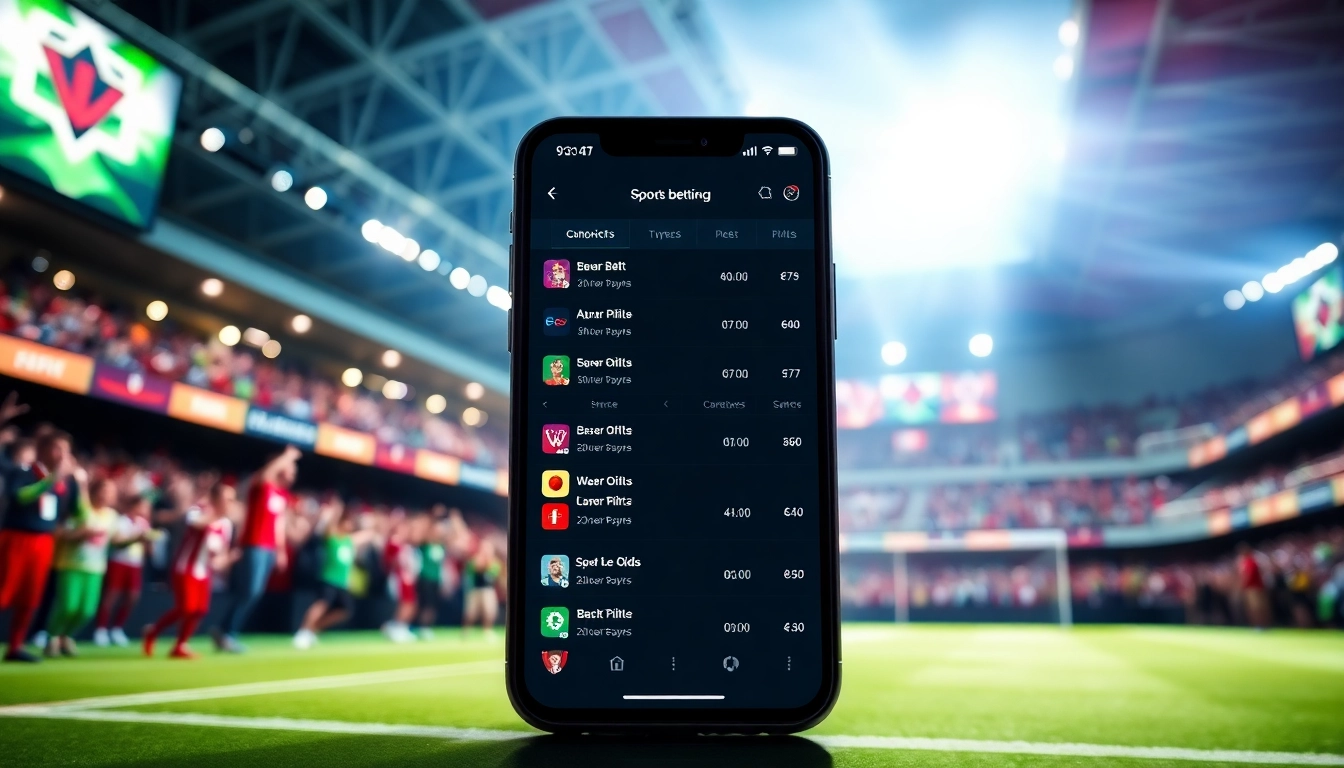 Showcasing sports betting apps India interface on smartphone with vibrant sports backdrop.