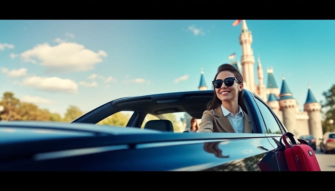 Experience a seamless Beauvais Airport to Disney Transfer with a traveler and Disney castle background.
