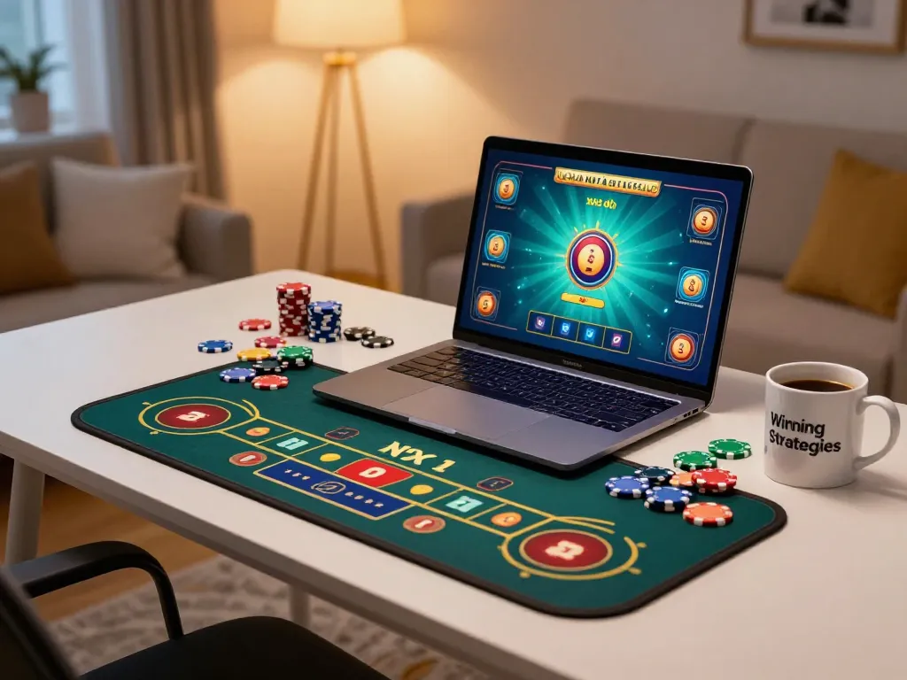 Engaged player enjoying a virtual xóc đĩa game on a laptop, cozy home setting