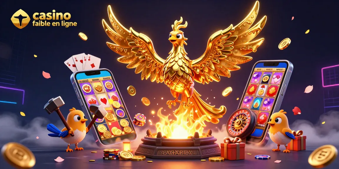 Casino fiable en ligne : Illustre une scène dynamique avec le phoenix doré et des éléments de jeu captivants.
