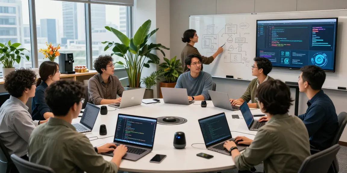 Waygrid team collaborating on API infrastructure solutions in a vibrant tech workspace.