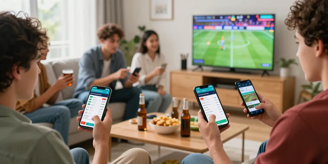 Users on lenball168.com engaging in live sports betting in a lively home setting with mobile devices, showcasing excitement.