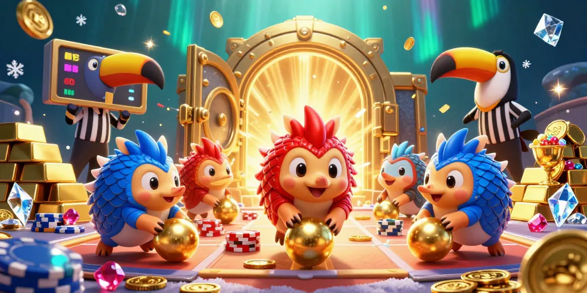 Capture exciting gameplay as DEBET pangolins roll poker chips in a vibrant casino scene.