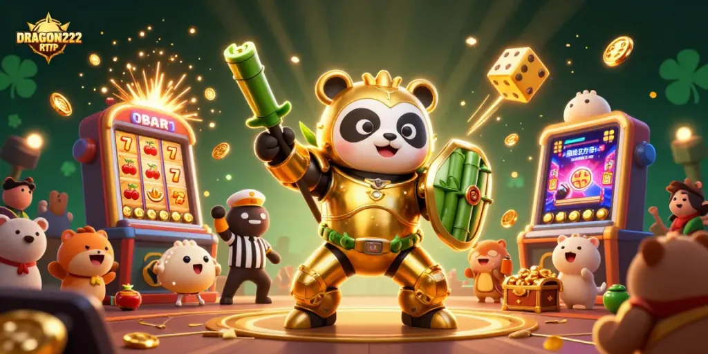 Experience adrenaline at DRAGON222 RTP with a vibrant 3D slot machine explosion amidst animated characters.